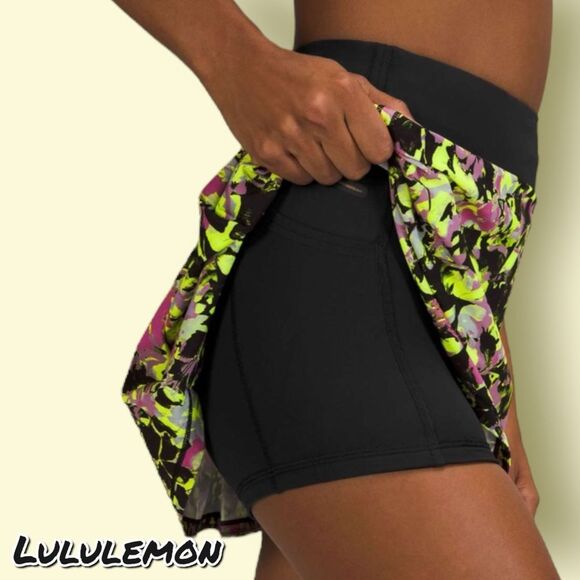 Preowned Lululemon Pace Rival Mid-Rise Skirt Highlight Yellow Multi / Bla size 2 - Picture 5 of 15